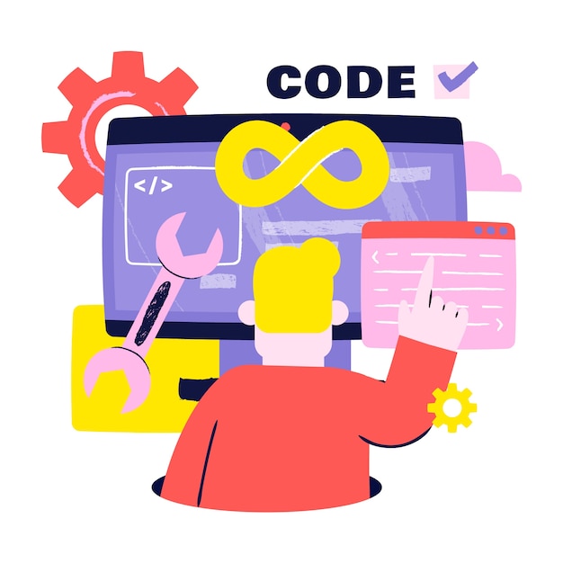 무료 Vector 손으로 그린 devops 그림