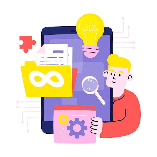 Бесплатный Вектор нарисованная вручную иллюстрация devops