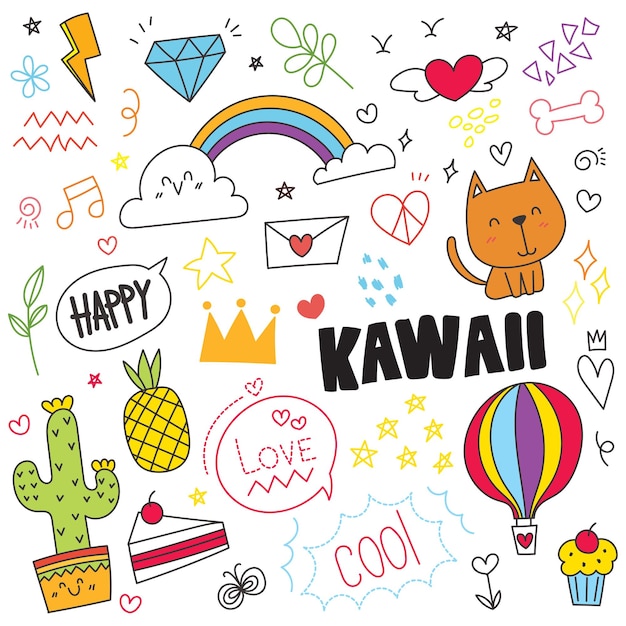 無料Vector 分離されたお祝いの手描きの要素。