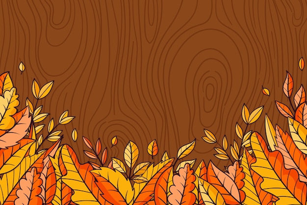 ฟรี Vector พื้นหลังไม้ฤดูใบไม้ร่วงวาดด้วยมือ