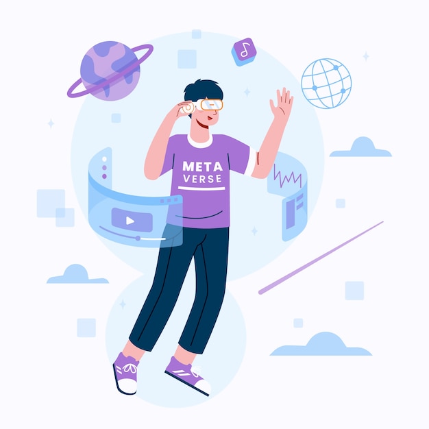 ฟรี Vector พื้นหลัง metaverse ดีไซน์<mark>เรียบ</mark>ง่าย<mark>ภาพวาดมือ</mark>