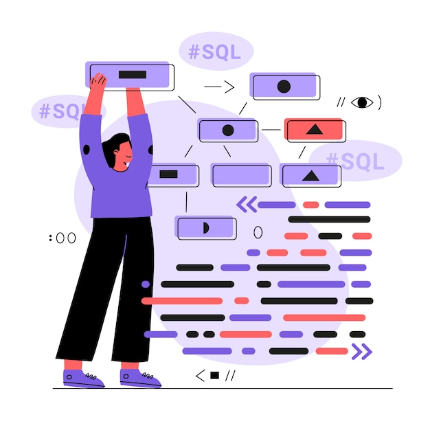 무료 Vector 손으로 그린 평면 디자인 sql 그림