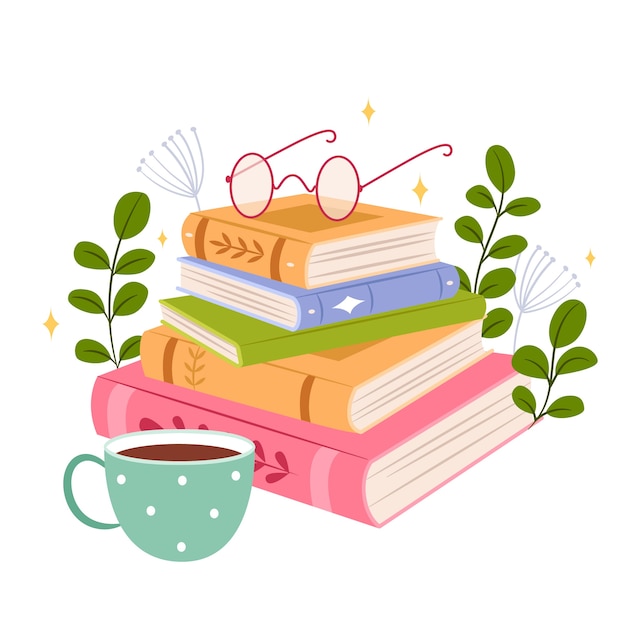 Бесплатный Вектор ручной обращается плоский дизайн стопки книг