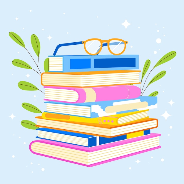 Бесплатный Вектор ручной обращается плоский дизайн стопки книг