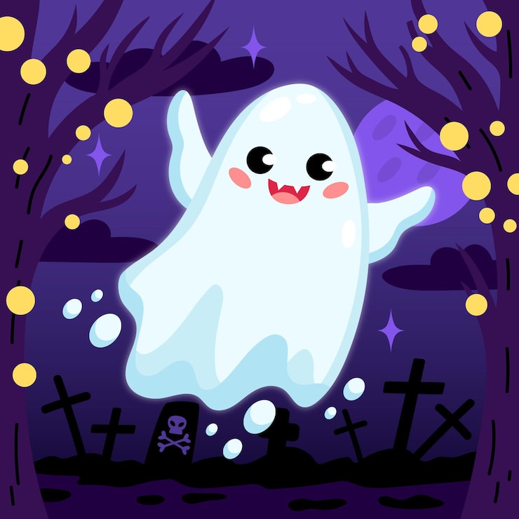 免費 Vector 手繪的平坦的萬聖節幽靈插圖