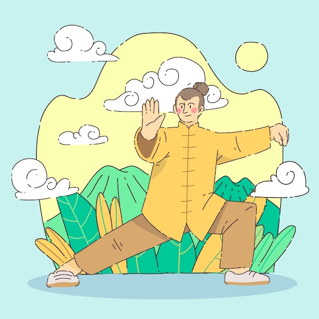 免費 Vector 手繪的太極拳插圖