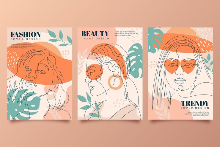 Hand drawn trendy fashion portraits cover collection