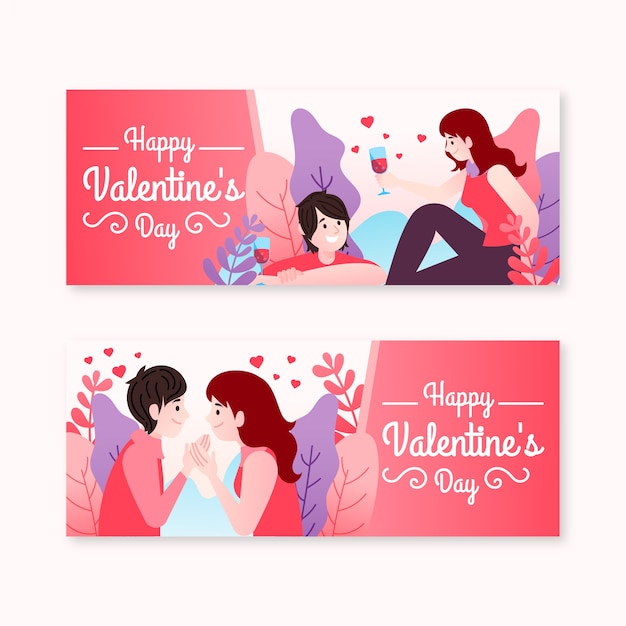 ฟรี Vector เทมเพลตแบนเนอร์วันวาเลนไทน์วาดด้วยมือ