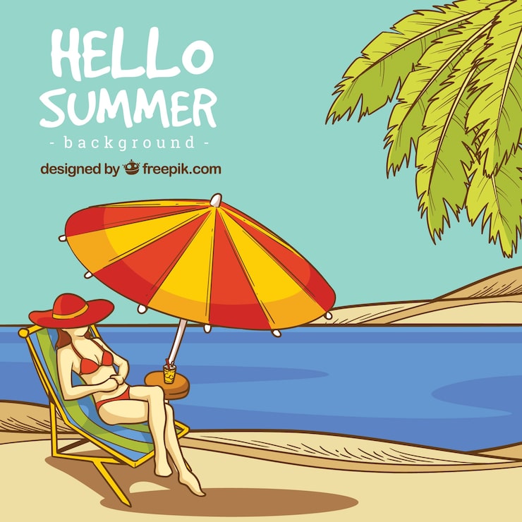 無料Vector こんにちは 夏の背景で 人々が楽しんでいます