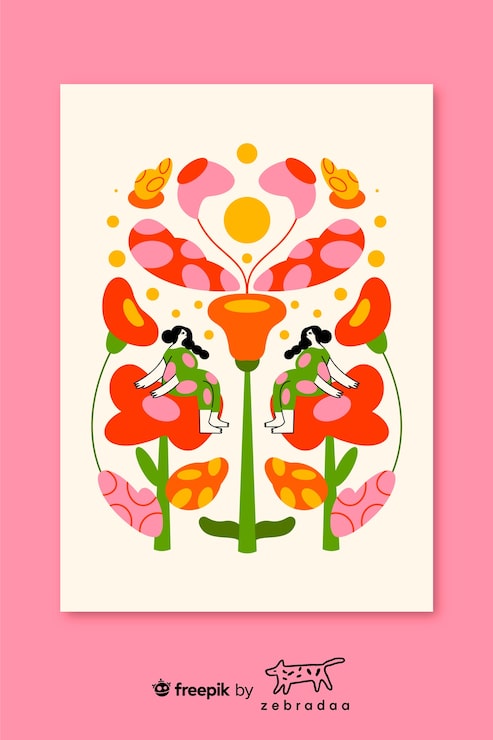 Illustration of women sitting on flowers