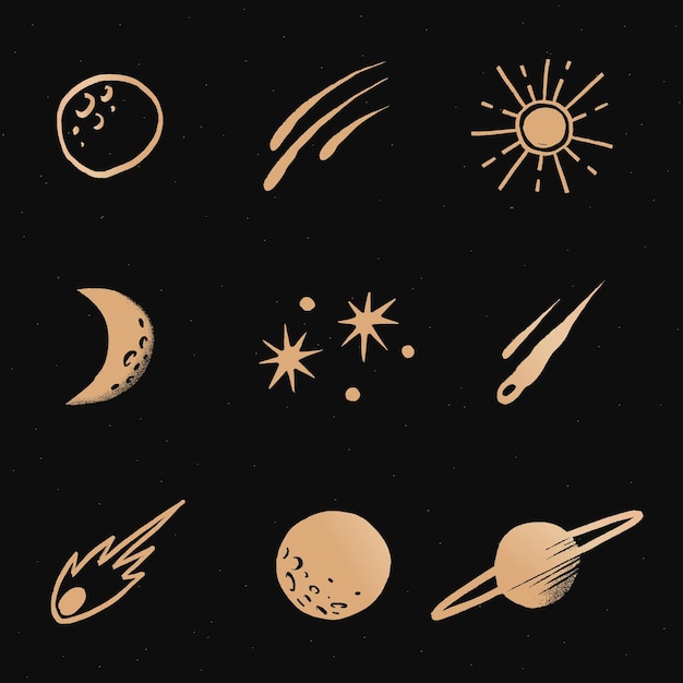 無料Vector 星間星金銀河落書きイラストステッカー