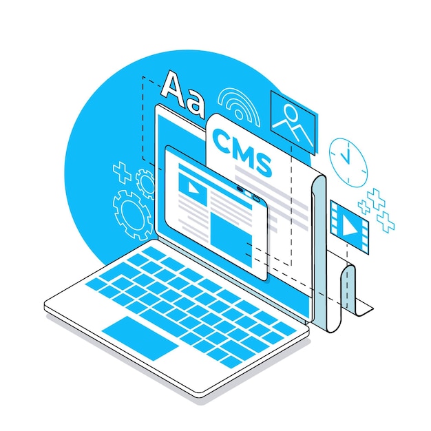 무료 Vector 아이소 메트릭 cms 개념 그림