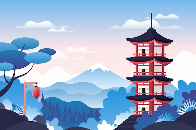 無料Vector 自然に囲まれた日本のお寺