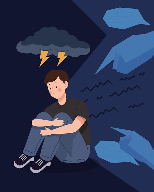 ฟรี Vector ผู้ชายที่ทนทุกข์ทรมานจาก astraphobia