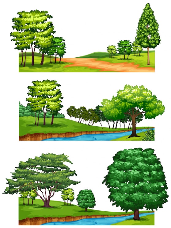 免費 Vector 樹木和河流的自然風景