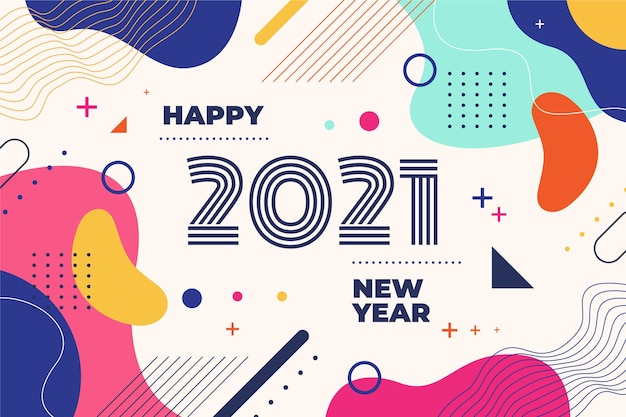 免費 Vector 2021 年新年背景在平坦的设计中