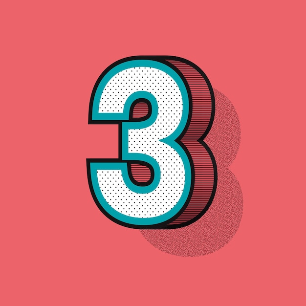 무료 Vector 숫자 3 3d 하프톤 효과 타이포그래피 벡터