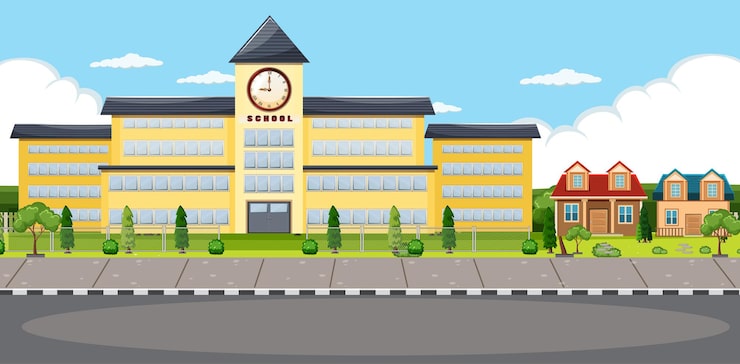 免費 Vector 學校場景前的道路