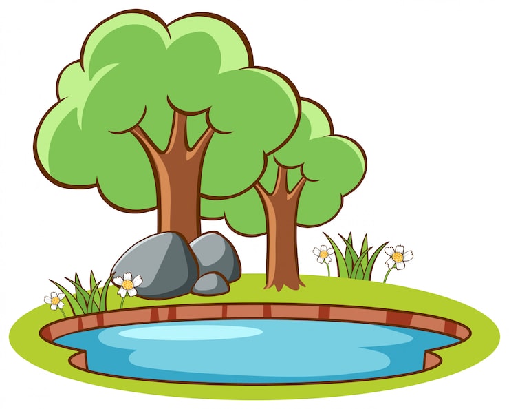 無料Vector 池のそばの木々のある風景