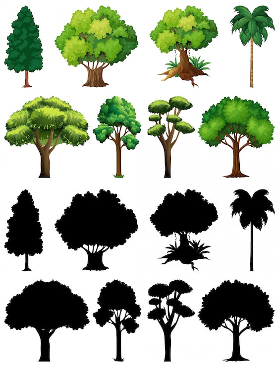 免費 Vector 一組植物和樹的 siluet