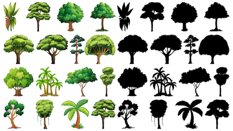 免費 Vector 一組植物和樹的 siluet