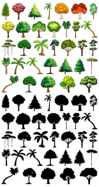 免費 Vector 一組植物和樹的 siluet