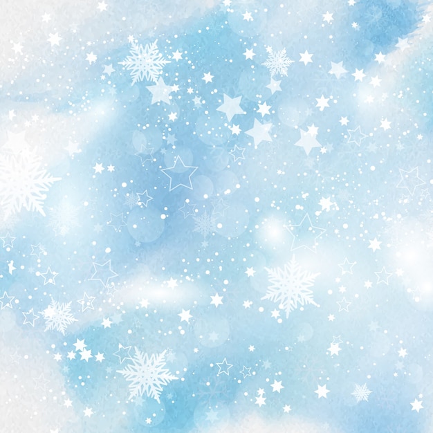 免费Vector 水彩背景上的雪花和星星