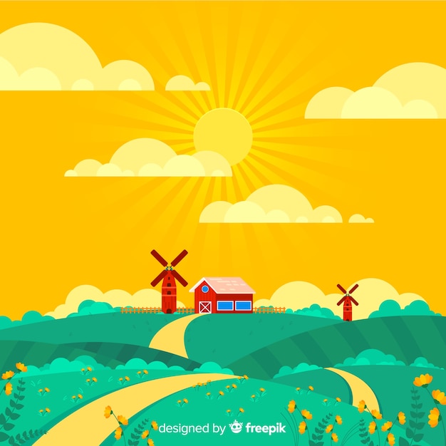 無料Vector 春の農場の風景の背景