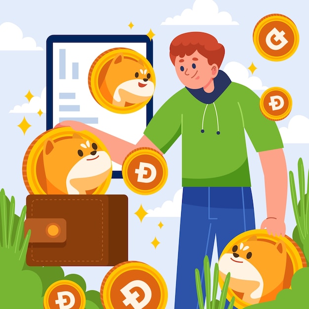 ฟรี Vector ภาพประกอบ dogecoin สกุลเงินดิจิทัลที่มีค่า