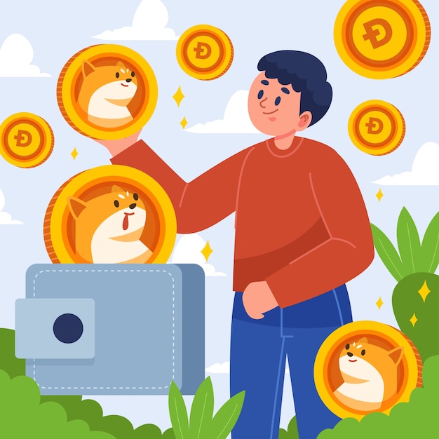 ฟรี Vector ภาพประกอบ dogecoin สกุลเงินดิจิทัลที่มีค่า
