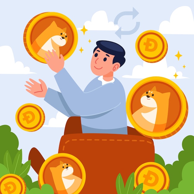 ฟรี Vector ภาพประกอบ dogecoin สกุลเงินดิจิทัลที่มีค่า