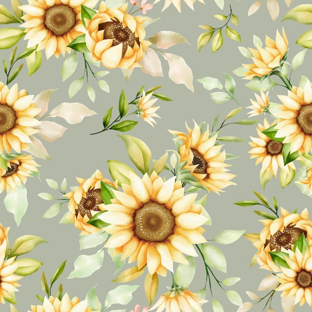 免费Vector 水彩向日葵无缝图案
