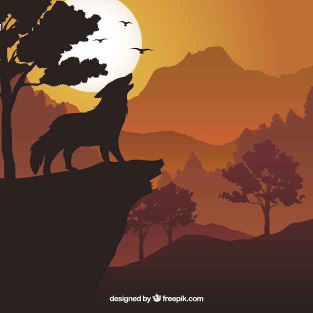 免费Vector 狼在黄昏时嚎叫的背景