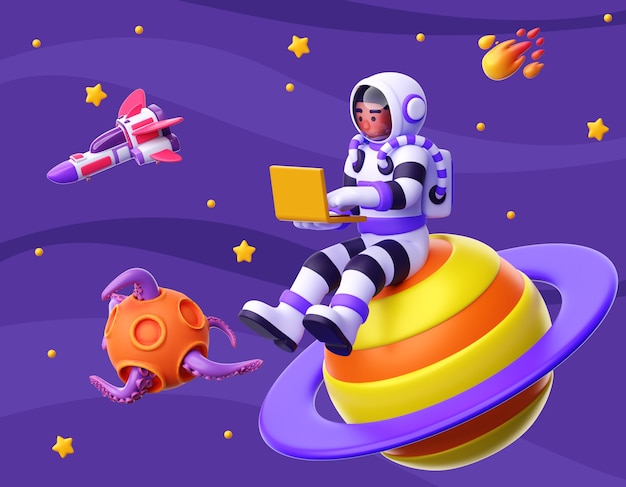 Kostenlose PSD 3d-darstellung der astronautenfigur