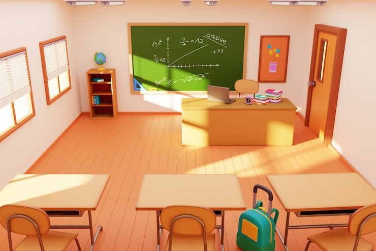 Kostenlose PSD 3d-illustration des schulklassenzimmers