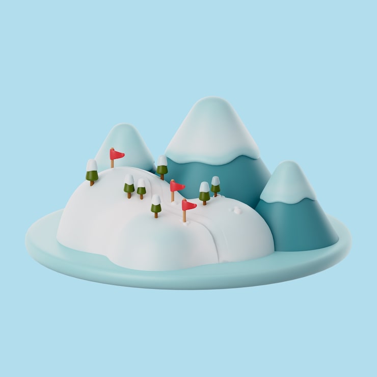 Kostenlose PSD 3d-wintersymbol mit bergen und skipiste