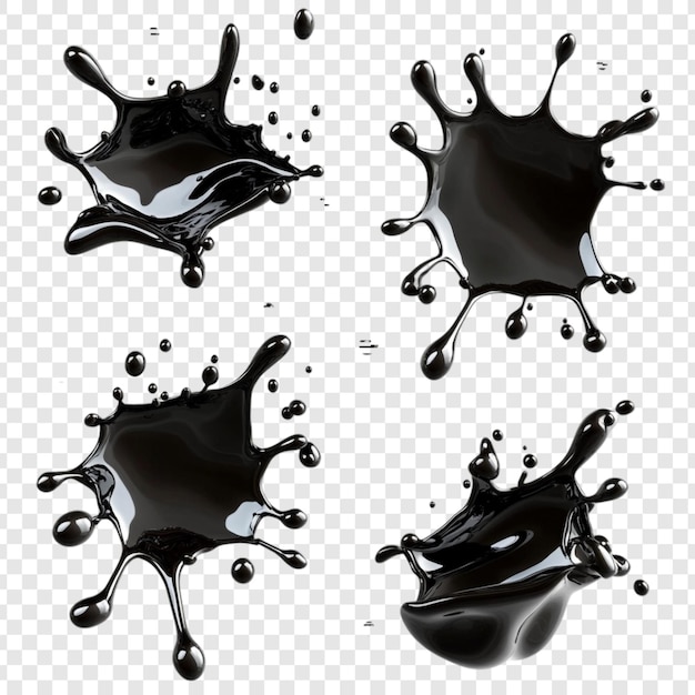 Kostenlose PSD abstract black liquid splatter dynamische 3d-renderung von vier einzigartigen splashes
