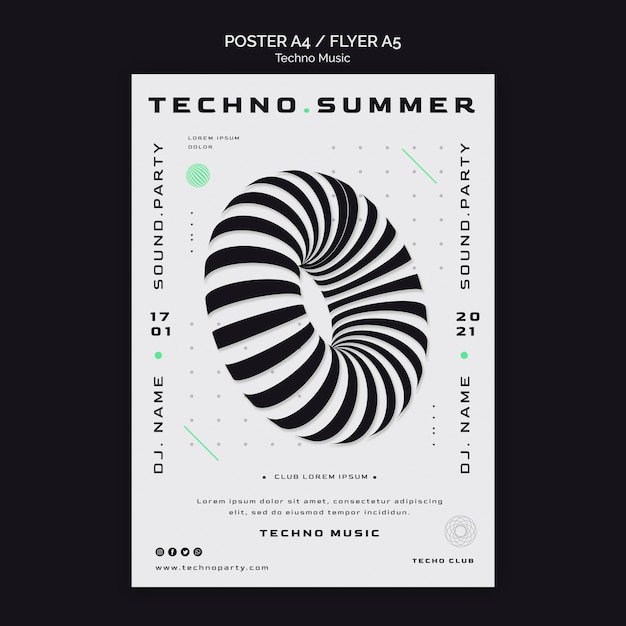 Kostenlose PSD abstrakte formplakatschablone des technomusikfestivals