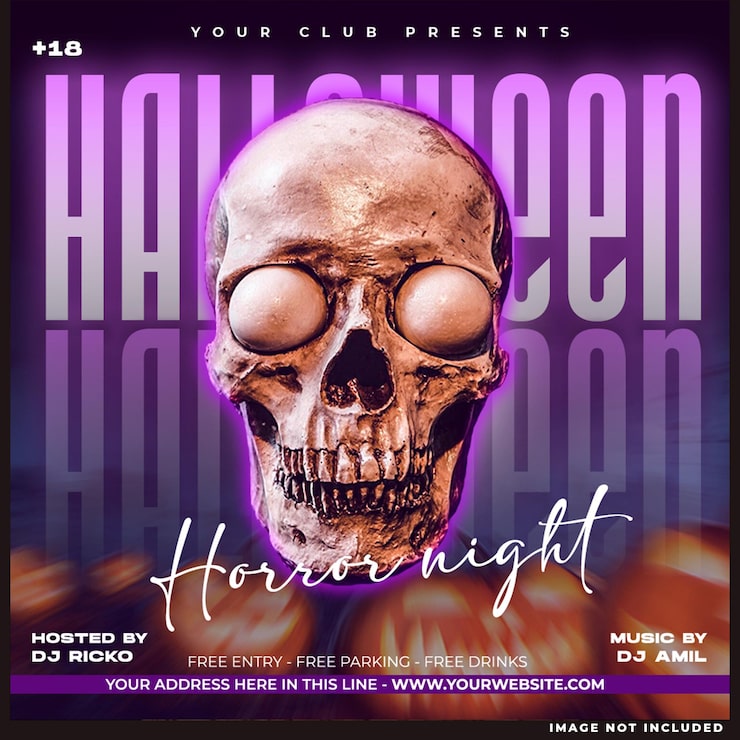 Kostenlose PSD dj-club-halloween-party social-media-flyer-vorlage oder web-banner