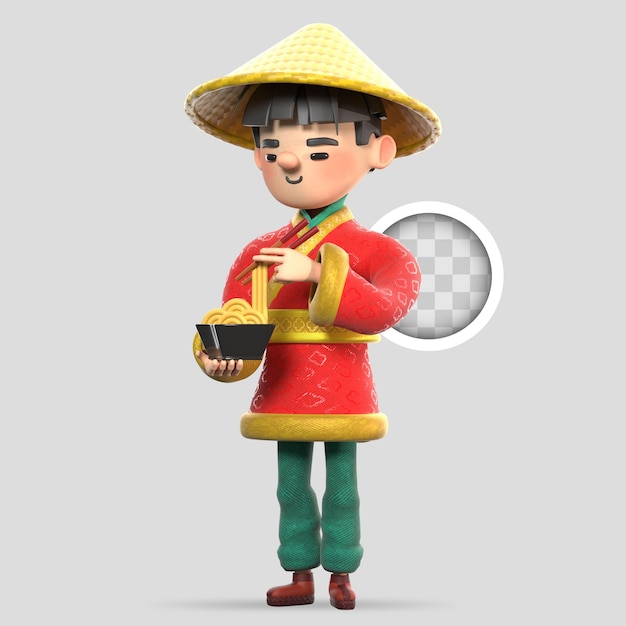 Kostenlose PSD ein chineser isst eine 3d-illustration