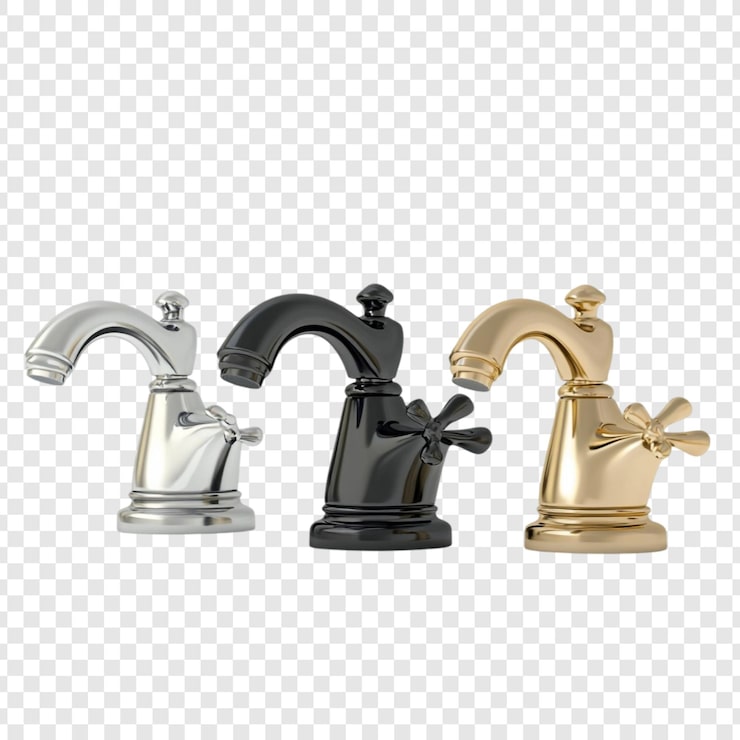 Kostenlose PSD elegante badezimmerhähne mit schwarzer und goldener chromoberfläche
