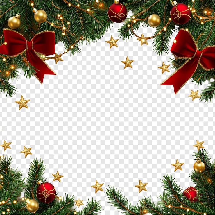 Kostenlose PSD feierliche weihnachtsgrenze mit ornamenten und lichtern