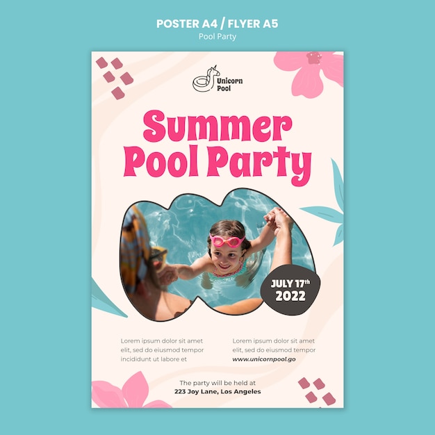 Kostenlose PSD flache design-pool-party-poster-vorlage