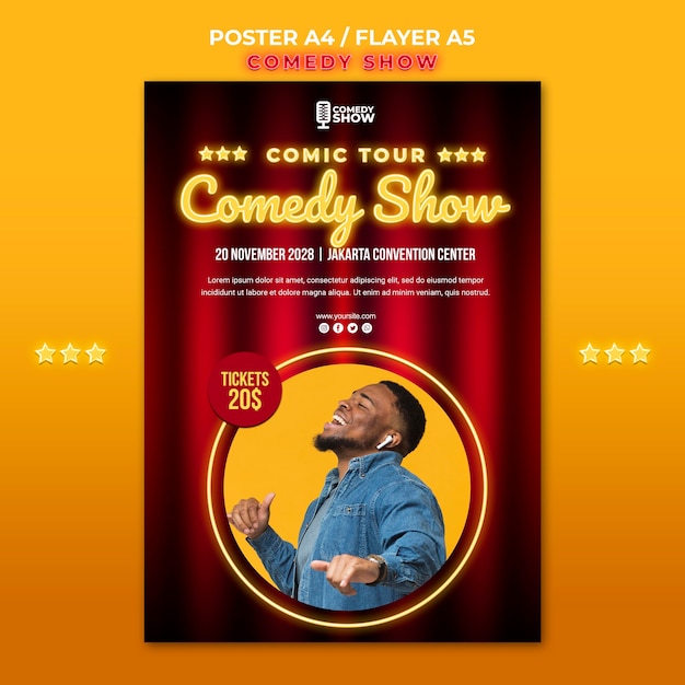 Kostenlose PSD flyer vorlage für comedy-shows