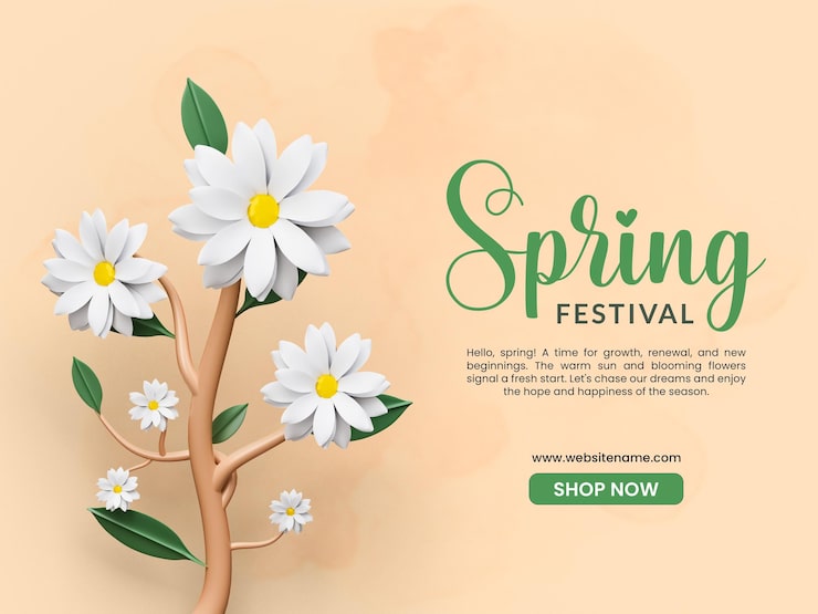 Kostenlose PSD frühlingsfest-banner-vorlage mit gänseblümchen-blume