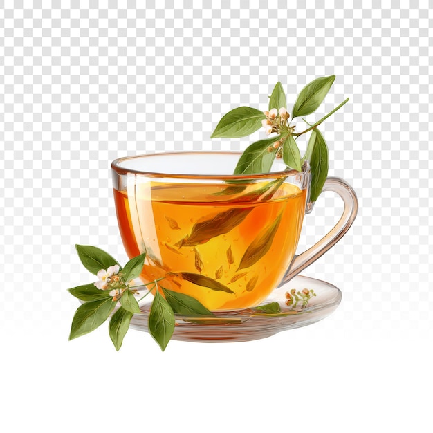 Kostenlose PSD glastasse mit grünem tee und teeblättern