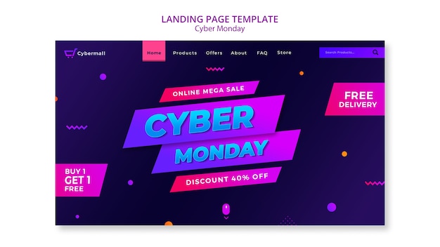 Kostenlose PSD gradient cyber monday landing page