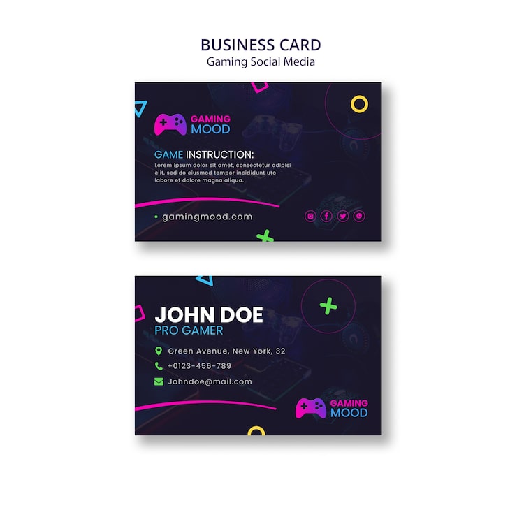 Kostenlose PSD gradient-gaming-visitenkartenvorlage für soziale medien