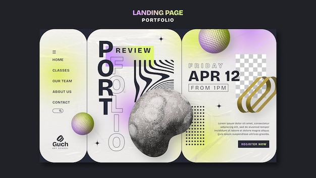 Kostenlose PSD gradient kunstschule portfolio landing page
