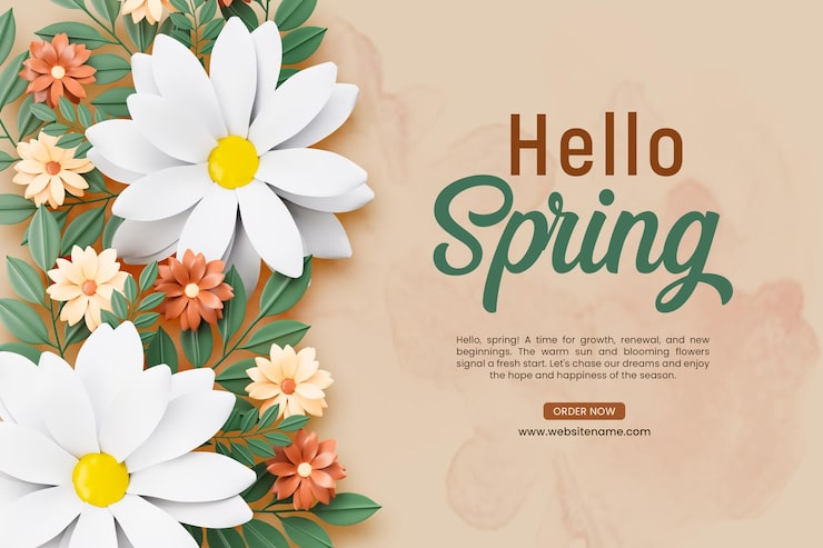 Kostenlose PSD hallo frühlingsgruß-banner-design-vorlage